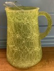 Vintage Mcm Spaghetti Spun String Textured Green Glass Pitcher Jug