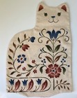 Cute Cat Pillow Cover Set Of 2 Folk Art Stenciled Floral Sewn Just Add Stuffing
