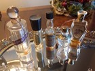 Vintage Vanity Mirror Tray  Labeled Perfume Bottles  Necklace  Brush Mirror Lot