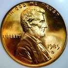 1985d Error Struck On Brass Planchet Off Metal Lincoln Cent Superb Gem Bu   Coin
