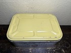 Vintage Bread Metal Tin Box Yellow White Hinge Lid Storage Container Chef Hat