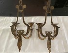 Vintage Heavy Solid Pair Of Brass Double Candle Holder Sconces Wall Hanging 15 5