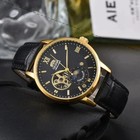 Sun   Moon Semi Skeleton Automatic Watch Men s Leather Strap Luxury Gift