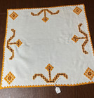 2 Pcs Hardanger Norwegian Embroidery Handmade Runner   Square  Orange On White 