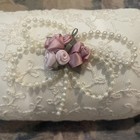 Vintage Ivory Lace   Satin Ruffled Neck Roll Style Pillow - Shabby Chic Decor