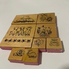 Vintage Wood Rubber Stamp Lot 9pc Animals Forever Friends Bunnies Dogs Bears