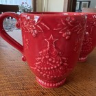2 Christmas Coffee Mugs Bordallo Pinheiro Red Poinsettia Tree Holiday Service