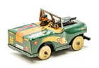 Vintage Toy - Tin Litho Friction Military Jeep With Driver - Made In Japan