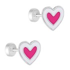 Hearts Baby   Toddler   Kids Earrings Safety Push Back Enamel - Sterling Silver