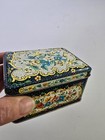 Vintage Daher Metal Tin Box Made In England  Hinged Lid Colorful Floral On Black