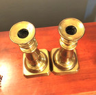 Antique Pair Brass Push-up Candle Sticks 9 In