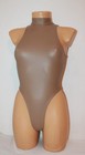 Women Thong Leotard 204-03 High Collar Brown Spandex Lether-like Size L