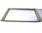 Vintage Mirror Vanity Tray Perfume Ornate Brass Gold Tone Floral Filigree