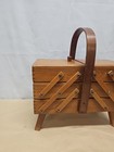 Vintage Romanian Wooden Accordion Style Sewing Box 3 Tier