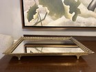 Vintage Hollywood Regency Vanity Mirror Tray  Gold Filigree Footed Feet Rectangl