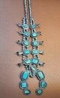 Heavy Vintage Native American Signed Royston Tourquoise Squash Blossom Necklace 