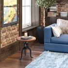 Adjustable Hand Crank 18  Wooden Top Rustic Side Table - Cast Iron Base Round   