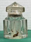Cut Glass Inkwell With Lid Hand Painted Fauna Accents Vintage Decorative Antique