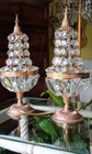 Antique Vintage Pair French Brass Crystals Empire Style Table Lamps Bedside 