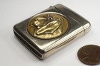 Antique Nickel Brass Bloodhound Dog Match Safe   Vesta Case C1900 