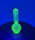Vintage Art Deco Uranium Vaseline Glass Perfume Bottle W  Stopper   Glows Uv