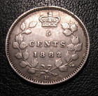 Old Canadian Coins 1882 H Canada Silver Five Cents 5 C