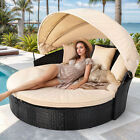 Indoor Outdoor Daybed With Retractable Canopy Sofa Bed Set Weather Resist Rattan