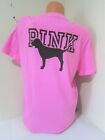 Victoria Secret Pink Neon Black Dog Logo Tee Shirt Rainbow Legging Pant L Xl Set