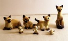 Vintage Lot Of 7 Hagen Renaker Siamese Cat Family Figurines Figures