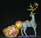 11 8  Old China Cloisonne Enamel Animal Deer Sika Deers Gourd Brush Wash Statue