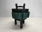 Vintage Faux Bronze Ice Bucket Chinese Archaic Ding Verdigris Mcm Barware 12   