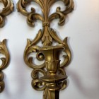 Vintage Burwood Fleur De Lis Wall Sconces Pair Gold Candle Holders Made In Usa