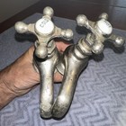 Antique Brass Faucet Bathtub Hot cold Porcelain Inlay Farmhouse Sink  2