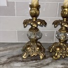 Vtg Set Of 2 Hollywood Regency Style Ornate Gold Cast Brass Candlestick Holders