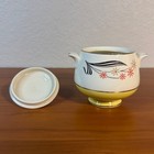 Vintage Mid Century Modern Yellow Floral Ceramic Sugar Bowl With Lid Gold Trim