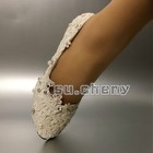 Su cheny Lace White Ivory Crystal Flats Wedge Heels Pump Wedding Bridal Shoes