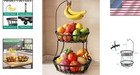 2-tier Fruit Basket With Banana Hanger     Black Metal  Kitchen Counter Storage