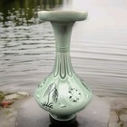 Korean Celadon Vase Kangjin Kiln Vtg Heron Swan Egret Crackle Glaze Jar Jug Read