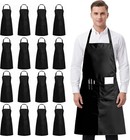 16 Pack Black Bib Apron  Waterd Resistant Unisex Aprons Bulk With 2 Pockets     