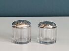 Lot Of Two Small Antique Glass Vanity Jars With Sterling Silver Lids