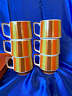 Vtg Pedestal Coffee Mugs Cups   Sandwich Plates 60-70 s Stripes Set Of 6 Japan