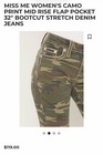 Miss Me Woman  Camo  Mid-rise Bout Cut  27x32  Nwt Stretch Denim Jeans