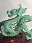 Vintage Asian Folk Art Dragon Sculpture Statue Bronze brass On Wooden Stand