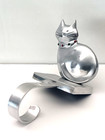 Christmas Stocking Holder Silvertone Cat Pewter Made In India
