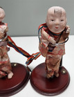 Antique Vintage Twin Asian Paper Mache Wood Dolls 5 5  