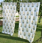 Yellow Flower Block Print Curtain Panels Set Of 2 Indian Cotton Window Curtains