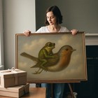 Vintage Frog Riding Bird Wall Art Whimsical Fantasy Animal Print