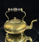 19th Century Scottsh Antique Brass Kettle teapot With Wooden Handle See Pictures