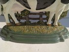 Vintage Cast Iron Holstein Dairy Cow Doorstop 14  X 9  Hand Painted Farmhouse