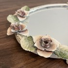 Vintage Oval Mirror Tray Floral Rose Vanity Perfume Jewelry Display Cottage Chic